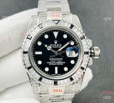 Bust Down Rolex Submariner Date VRS Factory Cal.3135 Swiss Replica Watches w Diamonds Strap